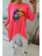 Oversize blúzka s potlačou dúhových pier ružová neónová