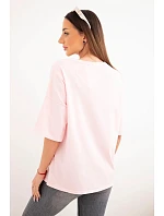 Dámska bavlnená blúzka oversize s kvetinovou potlačou candy pink Dámska bavlnená blúzka oversize s kvetinovou potlačou candy pink