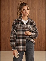 Dámska flanelová košeľa oversize s kockovaným vzorom, hnedá, FashionStreet DY0501