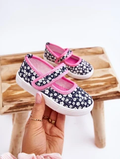 Dziecięce Baleriny Na Rzep W Print Granatowo-Różowe Selah