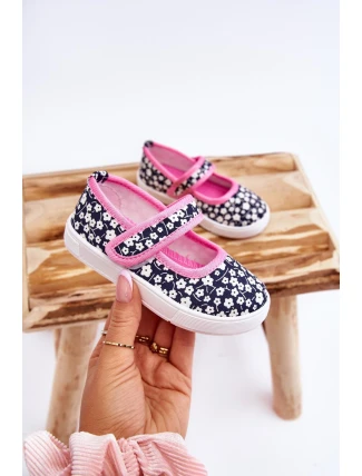 Dziecięce Baleriny Na Rzep W Print Granatowo-Różowe Selah