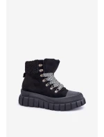 Damskie Ocieplane Botki Trapery Na Platformie Czarne Alcyhen