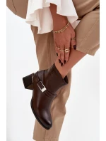 Kožené dámské boty na podpatku s přezkou Zazoo 60562 hnědé Kožené dámské boty na podpatku s přezkou Zazoo 60562 hnědé