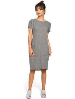 B050 Midi šaty s vreckami vo šve - sivé