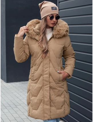 VEONI dámska zimná dlhá prešívaná bunda s kapucňou light beige FashionStreet TY4718