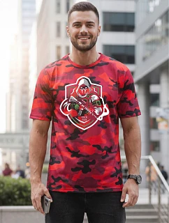 Pánske klasické tričko s kamuflážovým vzorom a potlačou, červené, FashionStreet NX2003R