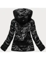 Čierna lesklá dámska bunda (B9751)