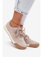 Semišové dámske tenisky s dvojitým šnurovaním Big Star UU274001 Beige