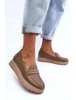 Skórzane Półbuty Na Platformie Z Ozdobą Beżowe Lemar Lehira