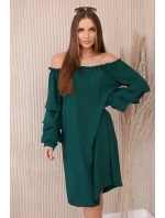 Španielske šaty s ozdobnými rukávmi tmavozelené