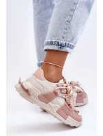 Damskie Modne Buty Sportowe Sznurowane Beżowo-Różowe Chillout!