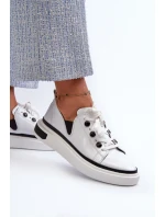 Lakierowane Sneakersy Damskie Skórzane D&A LR535 Białe