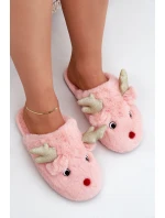 Kapcie Świąteczne Z Motywem Renifera Futrzane Różowe Asielle