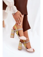 Skórzane Eleganckie Sandały Na Słupku Laura Messi 2136 Multikolor