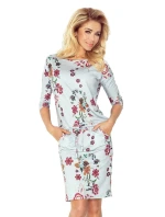 Dámske šaty netopierie strih s vreckami a zaväzovacie šnúrkou kvetinové sivé - Sivá / S - Numoco Dámske šaty netopierie strih s vreckami a zaväzovacie šnúrkou kvetinové sivé - Sivá / S - Numoco