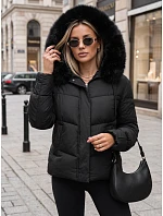 Dámska prešívaná bunda s kožušinovou kapucňou, čierna, FashionStreet TY5892