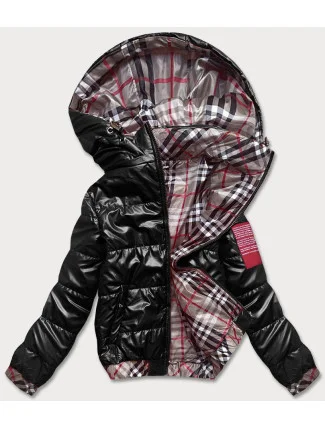 Krátka čierna dámska bunda s ozdobným lemovaním (B8030-1)