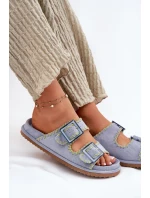 Klapki Damskie Z Klamrami I Ozdobnym Obszyciem Niebieskie Visley