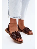 Kožené sandály na nízkém podpatku Zazoo 40468 Čokoládové