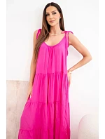 Dámske viskózové šaty na zaväzovacie ramienka fuchsiovej farby