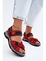 Kožené Semišové Dámské Sandály Na Suchý Zip Červené Blingy