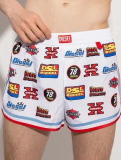 Pánske kúpacie kraťasy - 00S0L6-0NDAC-100 - biela/potlač - Diesel