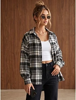 Dámska oversize flanelová košeľa s kockovaným vzorom, čierna, FashionStreet DY0500