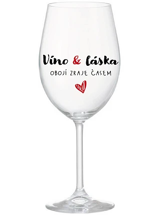 VÍNO A LÁSKA: OBOJA CHÝBA V ČASE - číry pohár na víno 350 ml