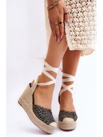 Wiązane Damskie Sandały Na Koturnie Czarne Josephine