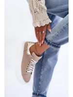 Damskie Buty Sportowe Skórzane na Platformie Beżowe Lemar 10150