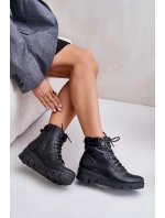 Lekkie Ocieplane Botki Damskie Na Platformie I Koturnie Czarne Savindria