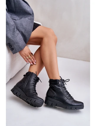 Lekkie Ocieplane Botki Damskie Na Platformie I Koturnie Czarne Savindria
