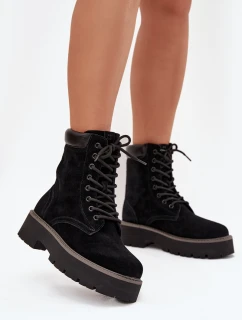Zamszowe Botki Workery Damskie Sznurowane Big Star SS274791 Czarne