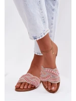 Zdobené dámské ploché nazouváky růžové Dovima