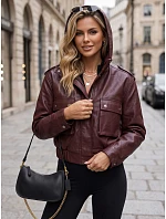 Dámska kožená bunda s kapucňou, bordová, FashionStreet TY5855 Dámska kožená bunda s kapucňou, bordová, FashionStreet TY5855