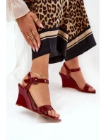 Lakierowane Sandały Damskie Na Koturnie Bordowe Vliraya