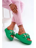 Damskie Klapki Piankowe Z Ozdobami Na Grubej Podeszwie Zielone Bremavia Damskie Klapki Piankowe Z Ozdobami Na Grubej Podeszwie Zielone Bremavia