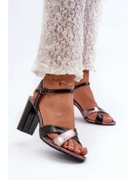 Eko Skórzane Sandały Na Obcasie Słupku Czarne Abilica