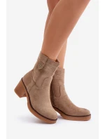 Ocieplane Botki Damskie Na Obcasie Słupku Beżowe Vailia