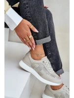 Skórzane Buty Sportowe Sneakersy Damskie S.Barski LR51-551 Beżowe