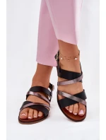 Sandały Damskie Na Płaskim Obcasie Z Paskami Sergio Leone SK086H Czarne