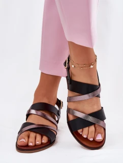 Sandały Damskie Na Płaskim Obcasie Z Paskami Sergio Leone SK086H Czarne