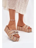 Klapki Damskie Na Koturnie Z Plecionką I Ozdobą Multikolor Isolene