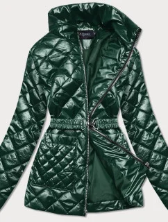 Tmavozelená prešívaná dámska bunda s opaskom (BH2208)