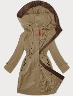 Tmavobéžová jednoduchá dámska bunda s kapucňou LHD (LHD-24590)