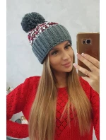 Dámska čiapka Ellen s brmbolcom K325 tmavo šedá + červená