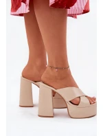 Klapki Damskie Na Platformie I Słupku Beżowe Lenobos