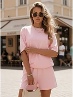 Dámsky letný pruhovaný komplet Poľský výrobok ružový FashionStreet AY1161 Dámsky letný pruhovaný komplet Poľský výrobok ružový FashionStreet AY1161