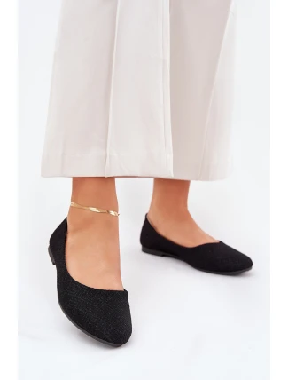 Baleriny Damskie Płaskie Z Brokatem Czarne Tatorelis