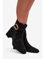 Botki Damskie Na Słupku Ze Złotą Klamrą Czarne Calissa